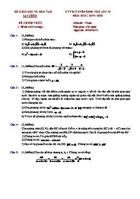 Đề thi tuyển sinh Lớp 10 THPT môn Toán - Năm học 2019-2020 - Tỉnh Lai Châu